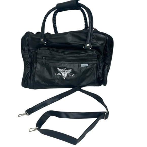 Bon Jovi 80's VIP Black Leather Duffle Overnight Travel Bag Rock N Roll Vintage - Picture 3 of 12